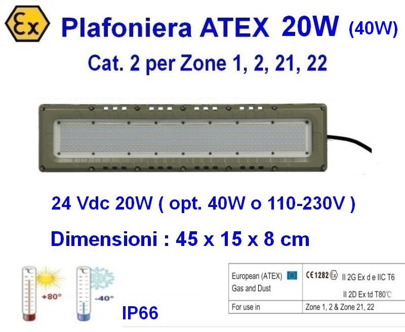 Plafoniera Led Atex 20w 24V Cat. 2 Zona 1, 2, 21, 22